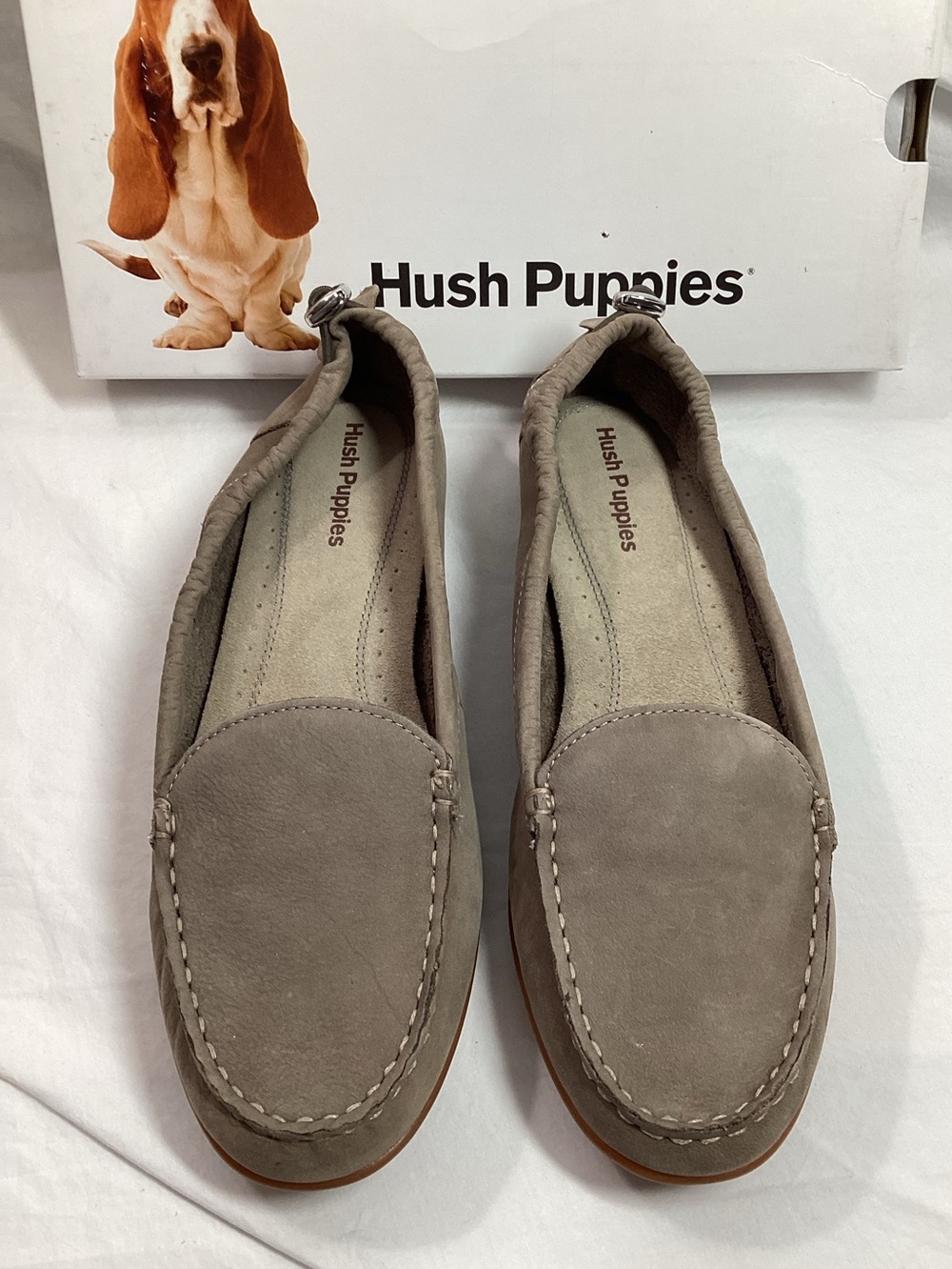 NEW Hush Puppies Women's 10 Taupe Suede Slip-On Comfort Loafer Mocassin Shoes
